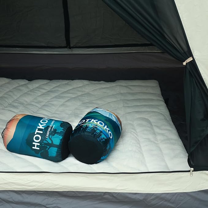 Outdoor Camping Blanket,Warm Thick Camp Blankets with Sherpa Lining Soft Fleece Camping Blanket Puffy Camping Quilt for Cold Weather Traveling, Stadium, Hiking, Picnics