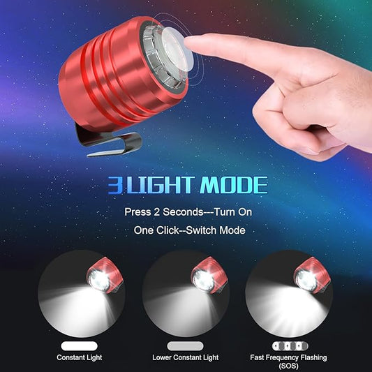 2 Rechargeable Headlights for Croc Charms, Flashlight Attachment Accessories Kids Girl Boy Women Men Sandals, Clip on Clog Headlamp Shoe Decoration Charms, Red