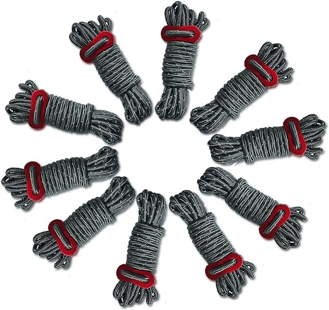 4mm Outdoor Guy Lines Tent Cords Reflective Canopy Wind Rope Lightweight Camping Rope with Aluminum Guylines Adjuster for Tent Tarp, Canopy Shelter, Camping, Hiking, Backpacking (ZPS-hui-10)
