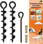Eurmax USA Canopy Tent Stakes Dog Tie Out Stakes Corkscrew Shape Steel Trampoline Stakes with Iron Rod Installation Tool & 2 Wind Ropes - Set of 2 (Black)
