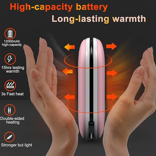 12000mAh Hand Warmers rechargeable & Power Bank 2in1 Battery with charge cable USB Electric Hand Warmer Reusable Portable hot hands Heater Pocket Warmer Handwarmer for Winter outwork Camping Fishing Golf