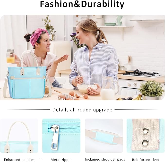MAXTOP Lunch Bag Women for Work Insulated Thermal Lunch Box with Wide-Open Pocket Reusable Leakproof Cooler Bags with Removable Shoulder Strap for Teacher Nurse Office Picnic Travel Blue