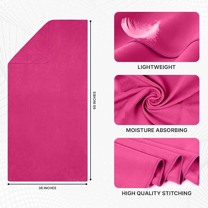 Microfiber Towel 60” by 36” for Camping, Yoga, Gym, Travel - Highly Absorbent Cleaning Cloth, Quick Drying Lightweight Material - Lint Free, Scratch Free Towels Washable and Reusable