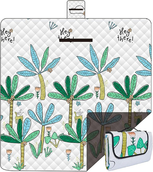 Picnic Blankets, 3-Layer Thicking Outdoor Camping Blanket, Extra Large 80"x 80" Outdoor Beach Blanket, Waterproof Lightweight Folding Portable Travel Blanket(Tropical Tree)