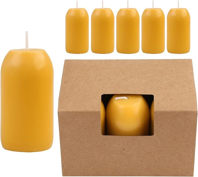 6pcs Smokeless Natural Beeswax Candles Handmade Camping Candle for UCO Candle Lanterns - Burning for Outdoor, Camping, Emergency, Survival Emergency Preparedness