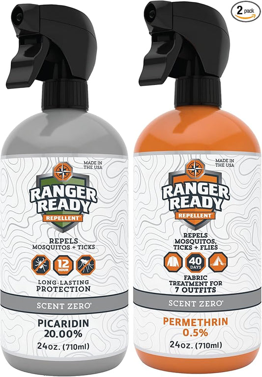 Ranger Ready Repellents P2Pak Permethrin + Picaridin 20% Tick & Insect Repellent, Scent Zero, 24 Fl Oz. (Pack of 2)