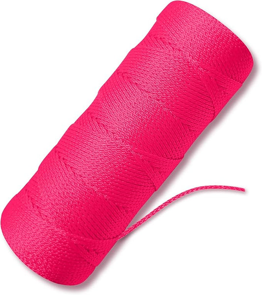 Fluorescent Pink Mason Line String Line - #18 Braided Nylon String - 250 Ft Length - Nylon Twine for Gardening Or Masonry Tools - Perfect Construction String for A String Level, Twine String