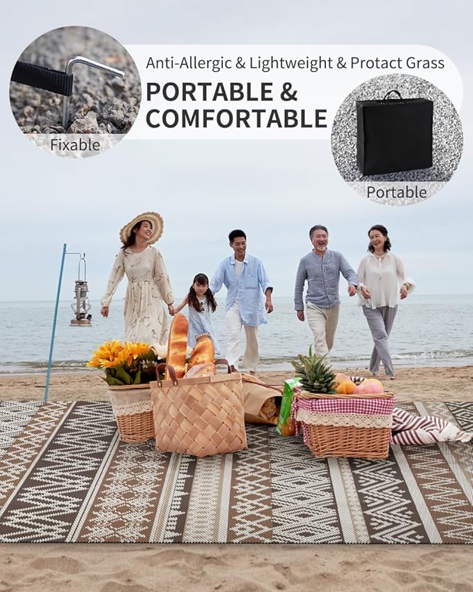 MontVoo Outdoor Rug Carpet Waterproof-Patio Rug Mat 6x9 Reversible RV Camping Rug Picnic Mat Plastic Straw Outside Rug for Balcony Porch Deck Beach-Boho Outdoor Area Rug for Patio Decor Colorful