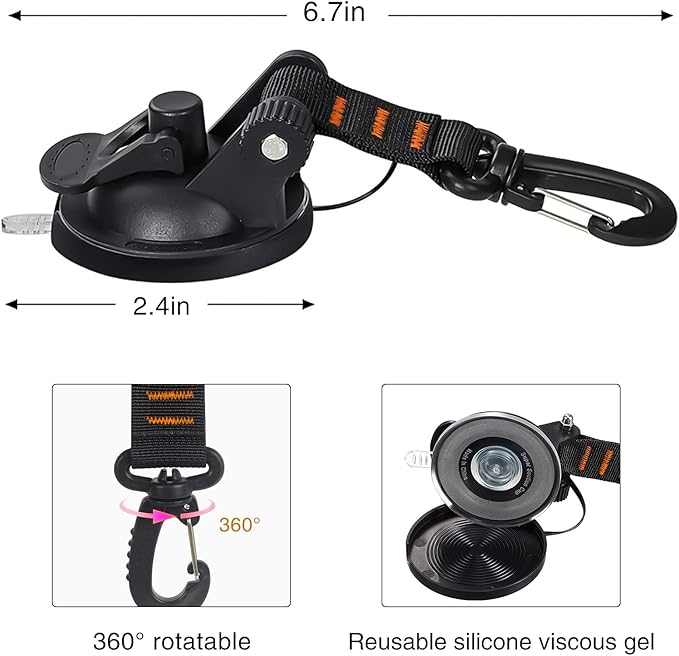 CONBOLA Suction Cups Hooks,Heavy Duty 2 Pieces with Rotatable Hooks Tie Down Suction Cup Camper Accessories with Viscous Silicone Strong Power for Car Boat Awning Camping Trap.(2 pcs,Orange)