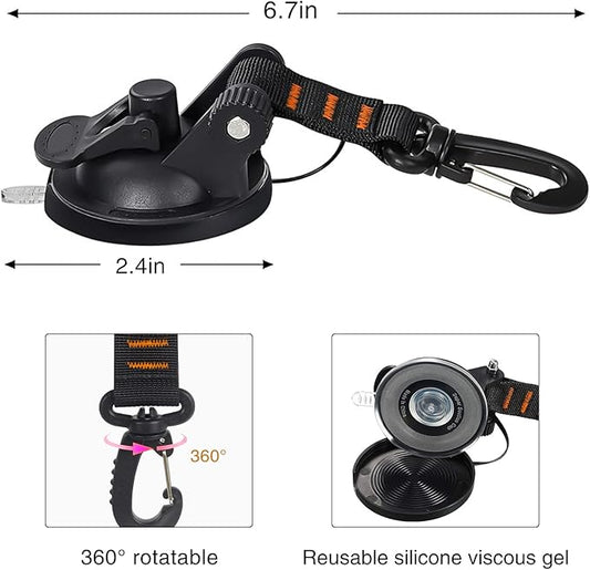 CONBOLA Suction Cups Hooks,Heavy Duty 2 Pieces with Rotatable Hooks Tie Down Suction Cup Camper Accessories with Viscous Silicone Strong Power for Car Boat Awning Camping Trap.(2 pcs,Orange)