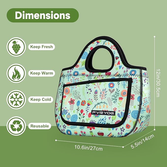 Lunch Bag for Women Soft Neoprene Lunch Bag Lightweight, Thermal Insulated and Reusable Lunch Bag for Women Men