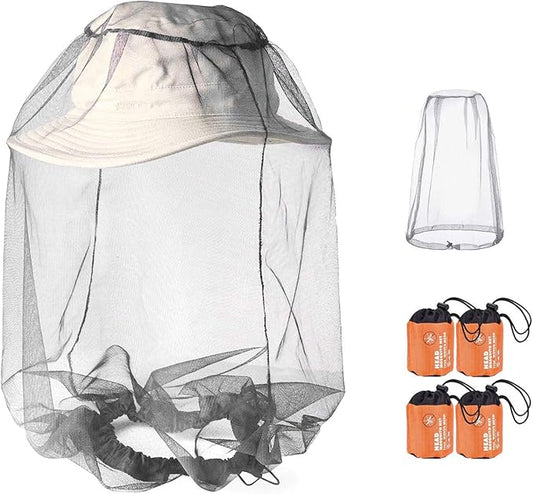 PHOGARY 4 Pack Mosquito Head Net Mesh Protective Cover, Soft Durable Heavy-Duty Fly Gnats Screen Protection for Any Outdoor Lover, Hat Net mesh with Carry Bag