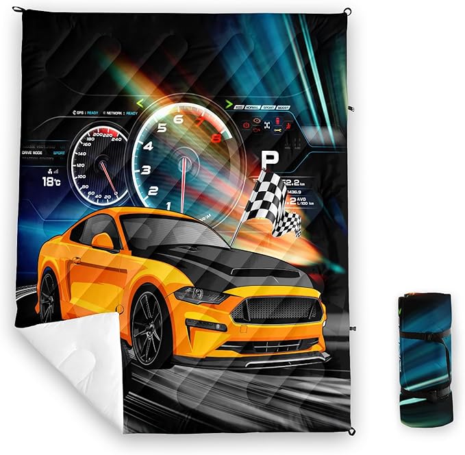 Axolotl Racing Car Lightweight Travel Blanket,Cooling Car Camping Blanket,Boys Extremly Gaming Packable Portable Outdoor Blanket,Dashboard Wheel Flag Travel Blanket for Hiking,Traveling,Camping,Yellow