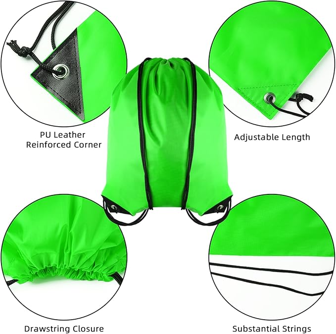 GoodtoU Drawstring Bags, Nylon Backpacks - Draw String Gym Bags for Sport, Traveling, Team (Green, 128Pcs)