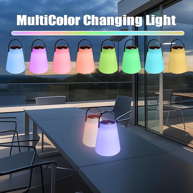 Solar Outdoor Table Lamp: Waterproof, Cordless Lantern, Rechargeable, LED Light Source with 5 Adjustable RGB Colors - Ideal for Patio, Yard Parties, and Family/Couples Camping