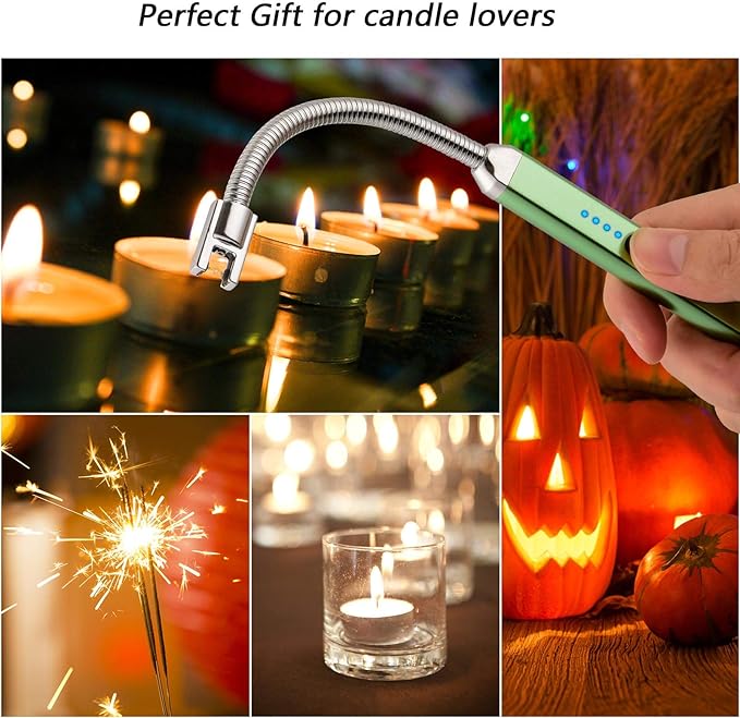 MEIRUBY Lighter Electric Candle Lighter Birthday Women's Day Gifts for Women Mom Wife Men, Long Electronic Rechargeable USB Lighter Arc Windproof Flameless Lighters for Candle Camping BBQ (Green)