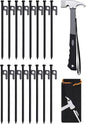 16pcs Tent Stakes and Hammer Set, 10in Heavy Duty Forged Steel Tent Stakes + Camping Hammer + Storage Pouch, Available in Rocky Place (16pcs 10in Stakes+Hammer)