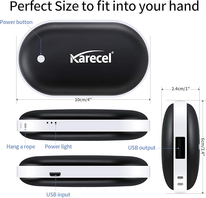 Karecel Hand Warmers Rechargeable, Electric Hand Warmer Reusable 5200mAh Portable USB Heater Battery Hot Pocket Warmer Heat Handwarmers, Cool Winter Gift for Men and Women Outdoor Camping Skiing