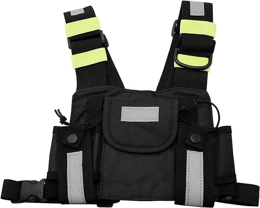 Universal Radio Harness Chest Rig Bag Pocket Pack Holster Vest Fluorescent Green for Two Way Radio
