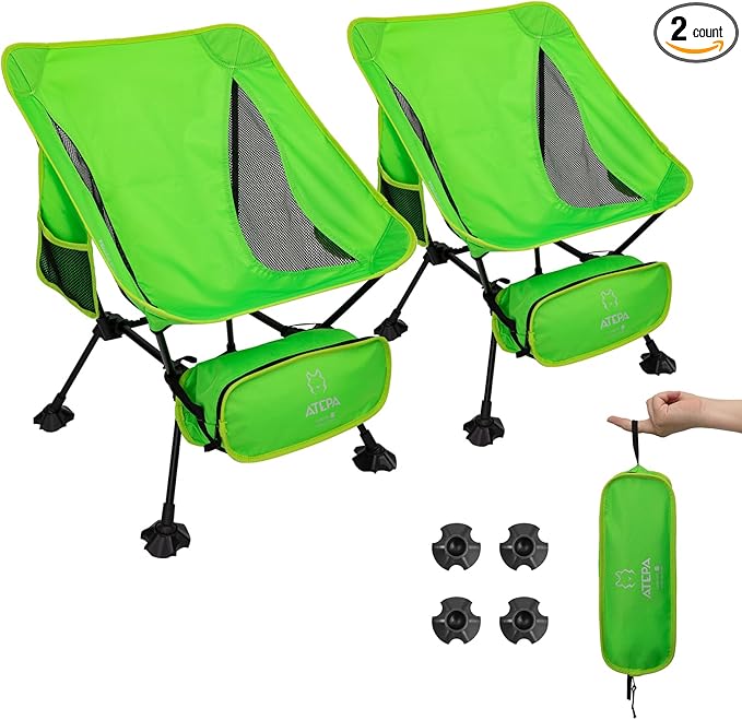 ATEPA Backpacking Chair, Ultralight Folding Portable Small Camping Chairs for Adults Compact Foldable Beach Seat with Anti-Sinking Feet & Aluminum Frame for Outdoor Hiking Travel Fishing