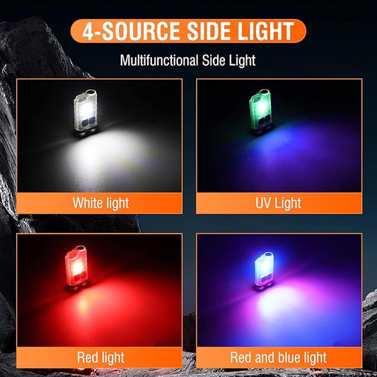 E3 Small EDC Powerful Flashlight Brightest 900 Lumens, Rechargeable Mini Keychain Flashlights 10 Modes with UV Red Blue Light, Magnetic Flash Light IP65 Waterproof