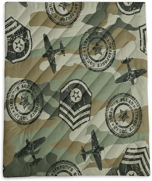 Axolotl Camouflage Printed Camping Blanket,Lightweight Portable Waterproof Puffy Military Themed Travel Blanket,Aircraft Medal Packable Outdoor Blanket for Picnic,Camping,Travel,Stadium,Hiking,Green