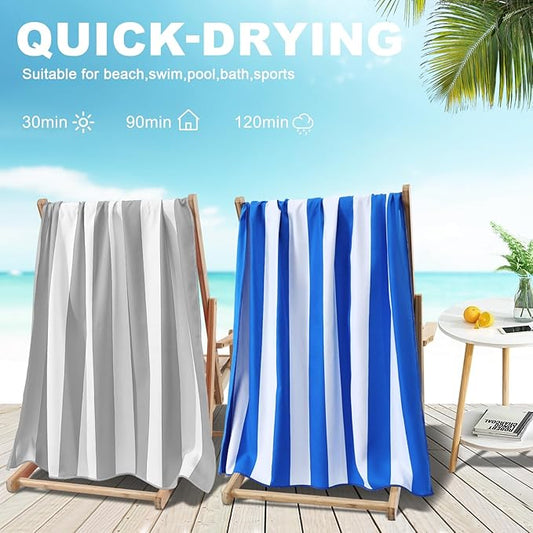 Genovega Microfiber Beach Towel Lightweight Thin Oversized Sandproof Compact Quick Dry Clearance Towels Extra Large Sand Free Pool Travel Beach Essentials Accessories Women Men Adult Gift Grey Stripe