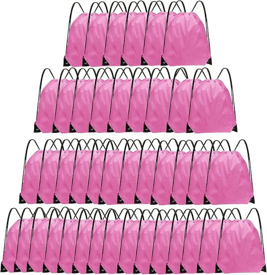Drawstring Backpack Bulk 42 Pcs String Backpack Drawstring Bags Cinch Bag Sackpack for Men Women Gym (Pink)