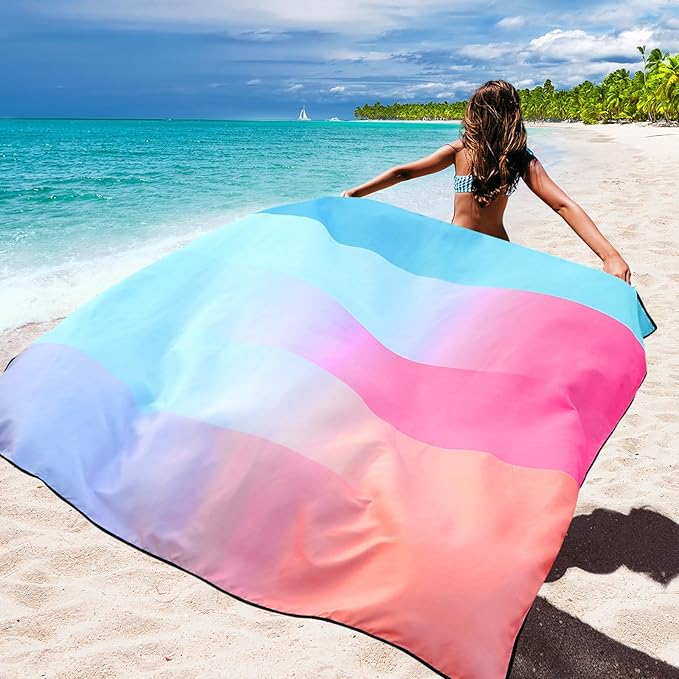 Beach Blanket Waterproof Sandproof Beach Mat 79" X 83" /10'x9'for 2-8 Adults Quick Drying Outdoor Picnic Mat Beach Accessories for Travel, Camping, Hiking