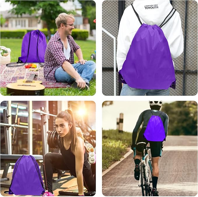 Drawstring Bags 28 PCS Drawstring Backpack Bulk String Backpack Cinch Bag Sackpack for Men Women Gym (Purple)