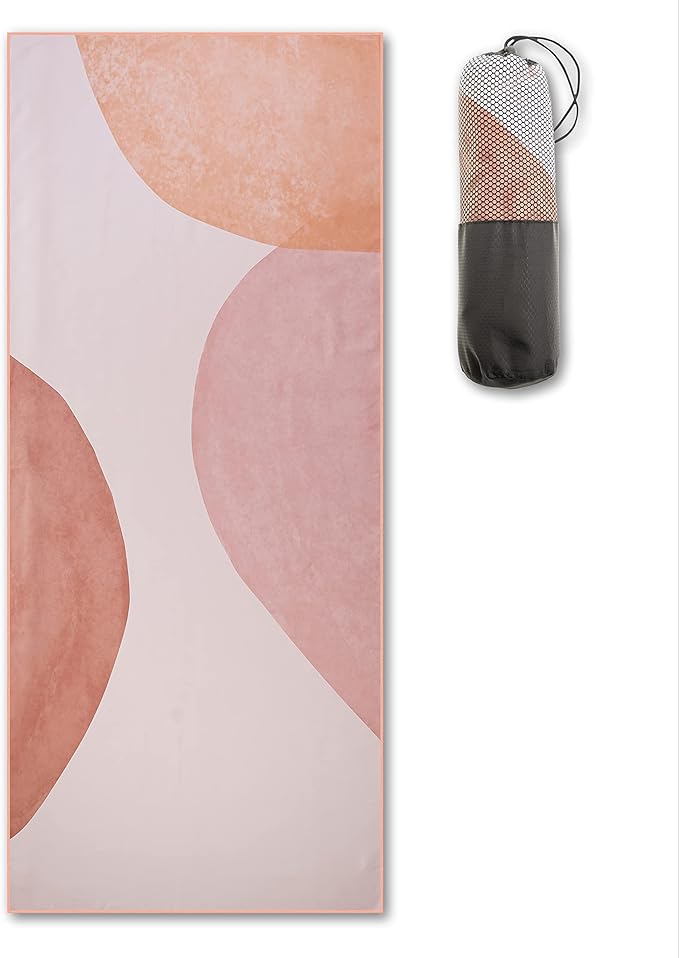 Microfiber Towel - for Beach, Yoga, Sports, Camping, Travel - Quick Dry, Reversible, Non-Slip, Sweat Absorbent, Oversize Comes with a Travel Bag - 72x30 Inch Towel (Peach Bubbles)