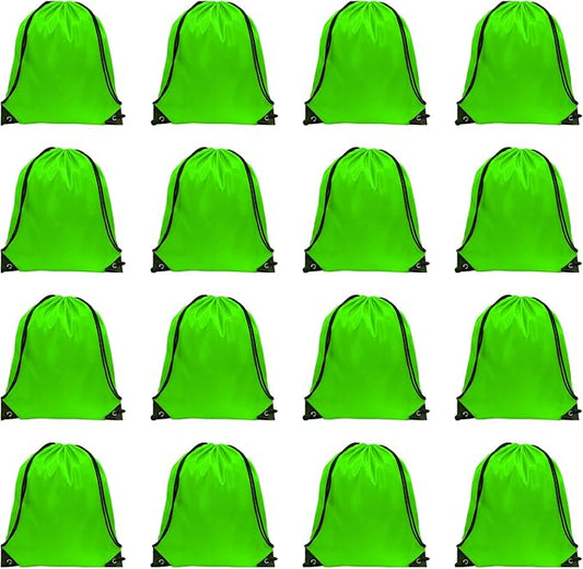 GoodtoU Drawstring Bags, Nylon Backpacks with Drawstring for Sport, Traveling, Team (Green, 16Pcs)