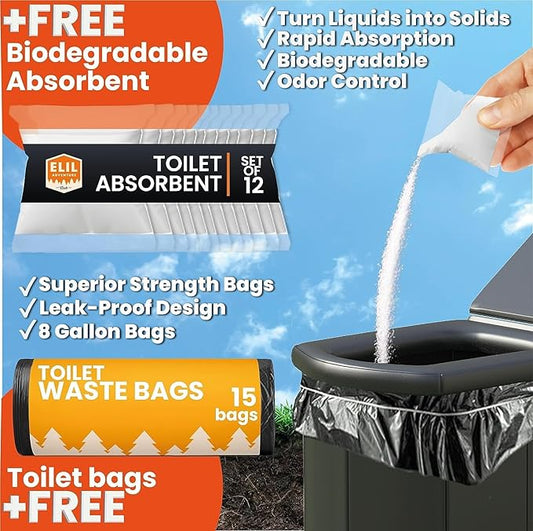 Portable Toilet for Adults Camping Porta Potty Toilet, Extra Tall Emergency Toilet for Car, Poo Powder with Trash Bag with Foldable Toilet with Lid, Leather Seat, and Carry Bag