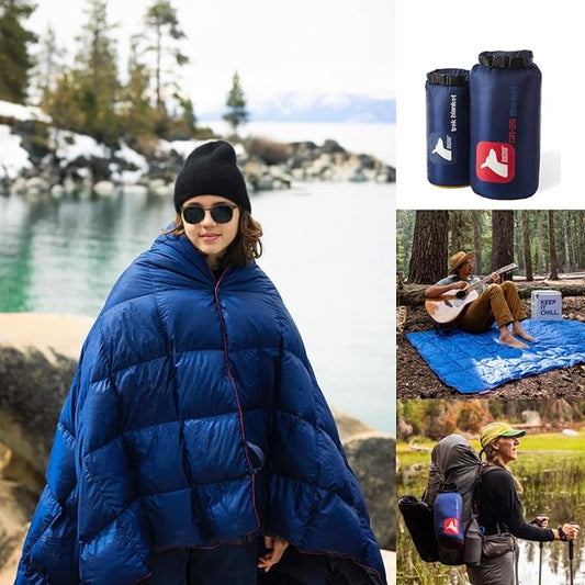 Horizon Hound Down Camping Blanket - Outdoor Travel Blanket | Sustainable Insulated Down | Lightweight & Warm Quilt for Camping, Stadium, Hiking & Festival | Water Resistant, Packable & Compact