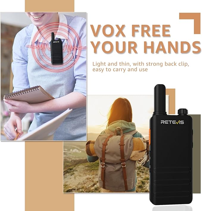 Retevis RT22P Walkie Talkie with Earpiece, New Version of RT22(2.0), Handheld 2 Way Radio Rechargeable 1620mAh, USB-C, VOX, Ultra-Thin Walkie Talkies Mini for Outdoor Camping Skiing Gift(2 Pack)