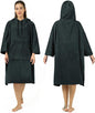 Surf Poncho Changing Robe, 3/4 Sleeve Extra Large Thick Hoodie Towel Poncho for Men Women Beach Swimming, 39"x33", Black