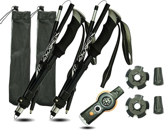 Folding Trekking Poles, Hiking Travel Poles, Hiking Equipment, Lightweight Trekking Poles, Suitable for Men and Women, The Elderly and Children，with an Outdoor Compass
