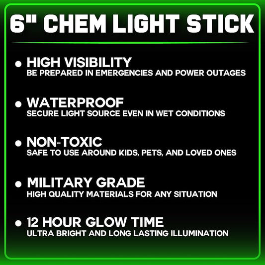 PartySticks Green Glow Sticks Emergency Chem Lights (6", 12 Pack) Military Grade 12 Hour Bulk Tactical Light Sticks for Survival Gear, Camping, Power Outages…