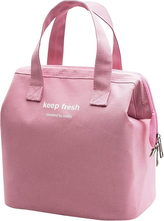 Mziart Insulated Lunch Bag Simple Bento Cooler Bag Lunch Tote Bag for Lunch Box for Women Men Adult Picnic Working Hiking Beach (Pink)