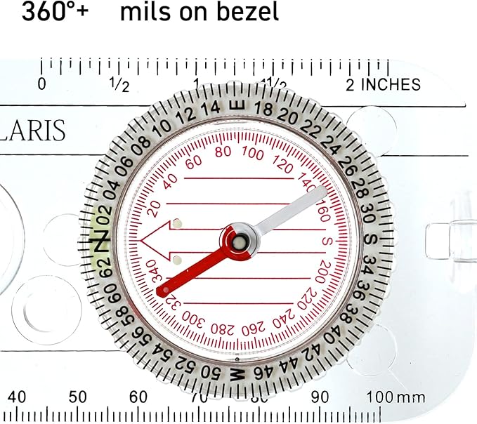 POLARIS Pro Map Compass 360 Degrees & 640 Mils 2-in-1 Scales Waterproof Lightweight Navigation Platecompass/Survival Orienteering Backpacking Military Tactical