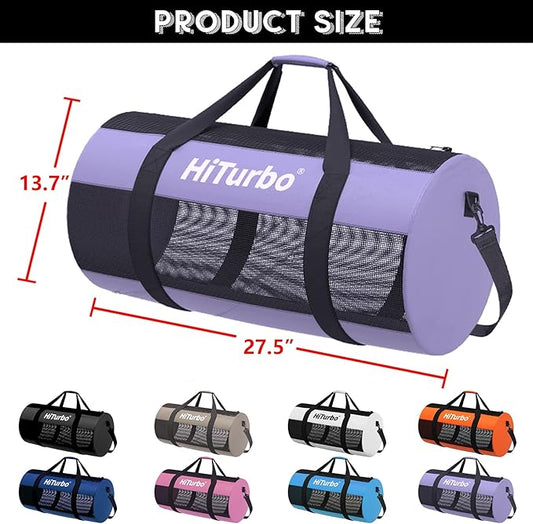 Hiturbo Mesh Dive Duffel Bag: Scuba Gear Bags for Diving, Snorkeling, Freediving and Swimming - 60L Travel Beach Pool Water Sports Equipment Bag with Shoulder Strap