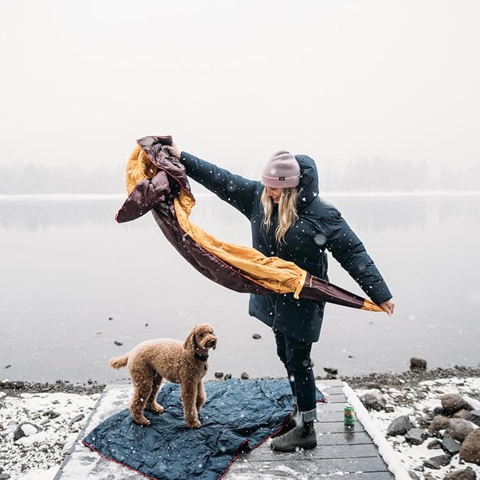 Rumpl Original Puffy Blanket - Warm Puffy Camping Blanket, 100% Recycled Polyester Insulation, Lightweight, Packable, Water-Resistant, Outdoor Puffer Blanket, 52"x75", Olympic Fog