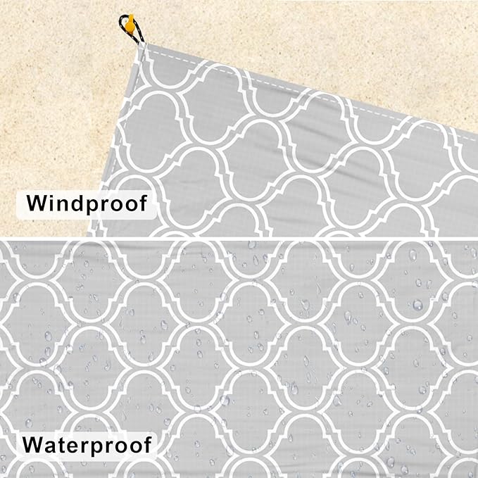 Waterproof Sandproof Beach Blanket, 110" X 118" Extra Large Beach Mat for 8 Adults, Foldable Lightweight Polyester Outdoor Picnic Blanket with 4 Stakes & 4 Corner Pockets for Travel, Camping, Hiking