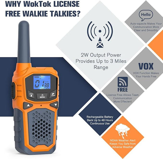 Rechargeable Walkie Talkies for Adults Two Way Radios for Outdoors USB Rechargeable Long Range 22 Channel Adapter, Charger, Battery Included with NOAA & Weather Alerts