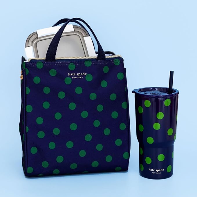 Kate Spade New York Cute Lunch Bag for Women, Large Capacity Lunch Tote, Adult Lunch Box with Silver Thermal Insulated Interior Lining and Storage Pocket (Sonnet Dot)