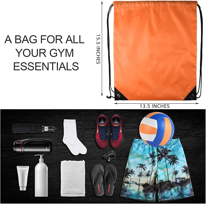 GoodtoU Nylon Drawstring Gym Bag - Cinch Sack Backpack for Sport, Traveling and Teams (60Pcs, Orange)