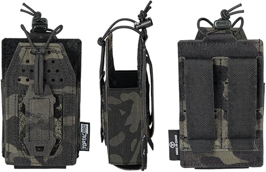 Tactical Radio Holster Molle Radio Pouch Universal Radio Holder for Walkie Talkie Motorola BaoFeng UV-5R BF-F8HP Adjustable Storage Rifle Magazine Pouch(Multi-camo Black)