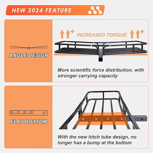MeeFar Hitch Mount Cargo Carrier Basket 53" x19" x 5"+Waterproof Cargo Bag (51" x17"x 18"),Hauling Weight Capacity of 500 Lbs fit on 2 Inch Receiver with Hitch Stabilizer,Net and Straps
