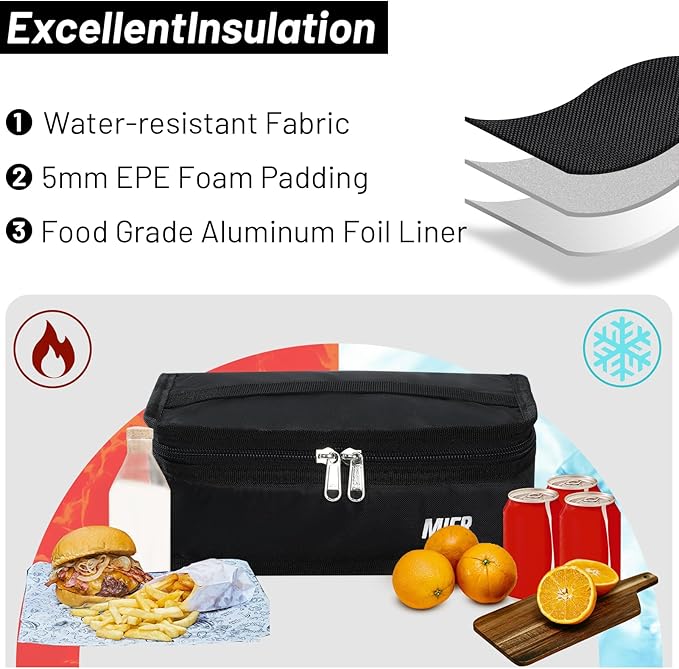 MIER Portable Thermal Insulated Cooler Bag Mini Lunch Bag for Kids, Black