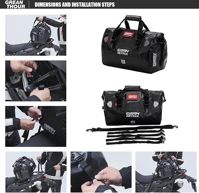 Motorcycle Dry Bag - Waterproof Motorcycle Duffle & Luggage Tail Bag Saddle Bags with Roll Top Closure, Large Storage Space，for Motorcycle Back Seat(Sky, 60L)